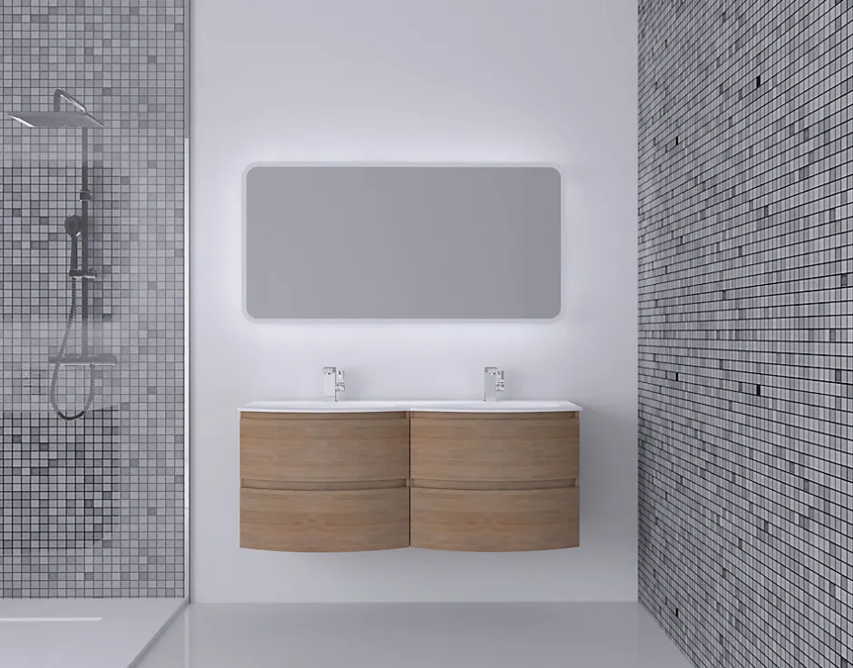 Meuble sous vasque effet bois l.69 x H.55 xP.51 cm, Vague* Meuble Sous-Vasque