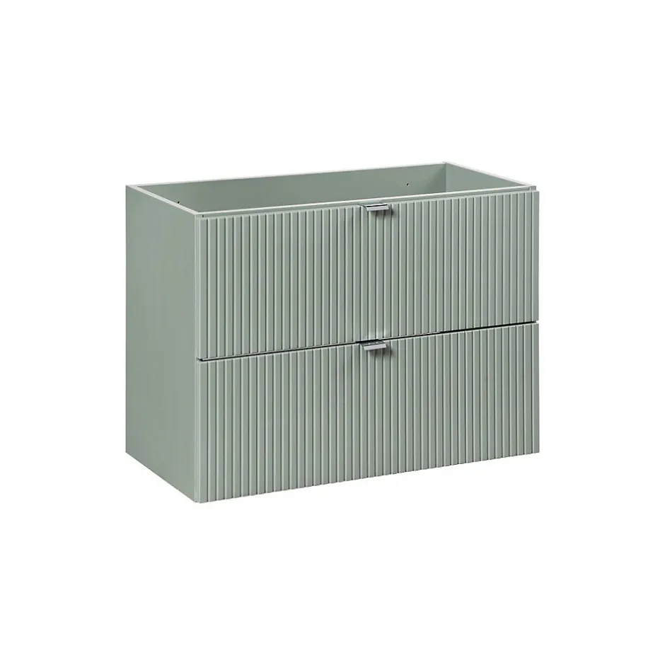 Meublorama Meuble sous vasque ELVINA 80 cm 2 tiroirs Vert sauge pastel Meuble suspendu* Meuble Sous-Vasque