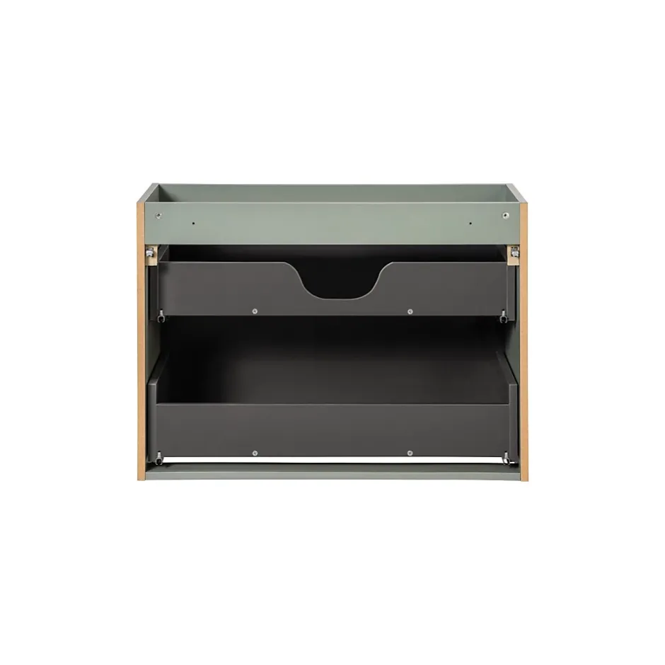 Meublorama Meuble sous vasque ELVINA 80 cm 2 tiroirs Vert sauge pastel Meuble suspendu* Meuble Sous-Vasque