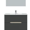 Pegane Meuble sous vasque en panneaux de particules mélaminés coloris noir avec miroir - Longueur 80 x Profondeur 45 x Hauteur 80 cm