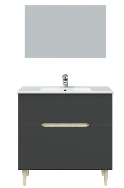 Pegane Meuble sous vasque en panneaux de particules mélaminés coloris noir avec miroir - Longueur 80 x Profondeur 45 x Hauteur 80 cm