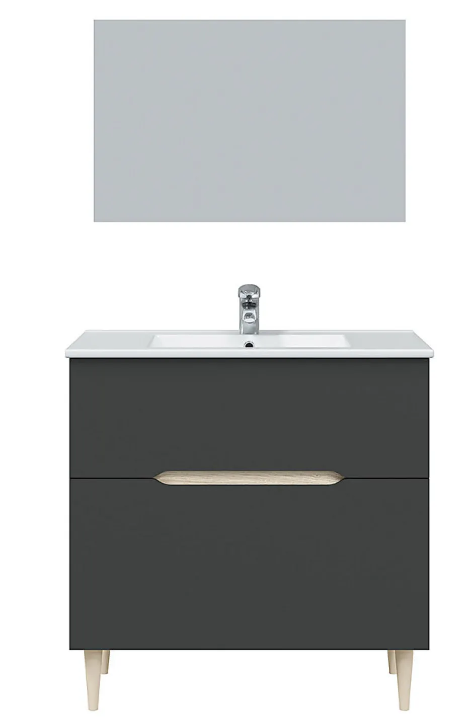 Pegane Meuble sous vasque en panneaux de particules mélaminés coloris noir avec miroir - Longueur 80 x Profondeur 45 x Hauteur 80 cm