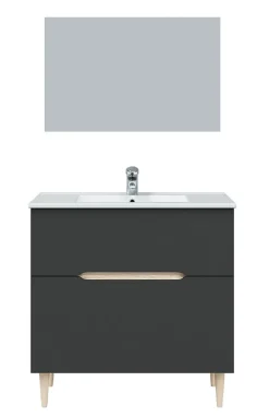 Pegane Meuble sous vasque en panneaux de particules mélaminés coloris noir avec miroir - Longueur 80 x Profondeur 45 x Hauteur 80 cm