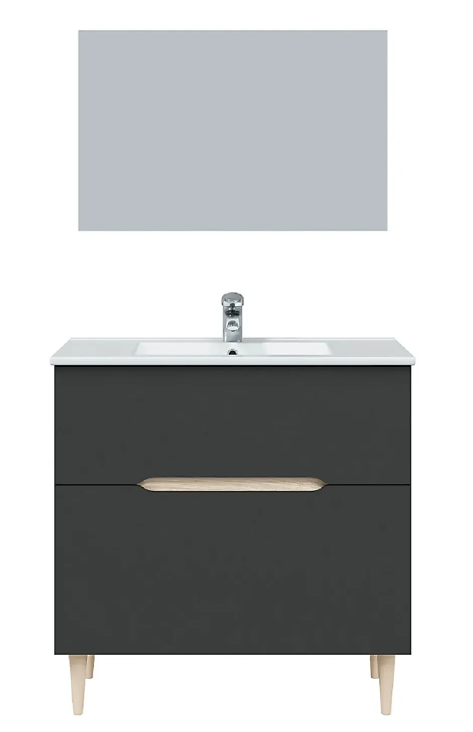 Pegane Meuble sous vasque en panneaux de particules mélaminés coloris noir avec miroir - Longueur 80 x Profondeur 45 x Hauteur 80 cm