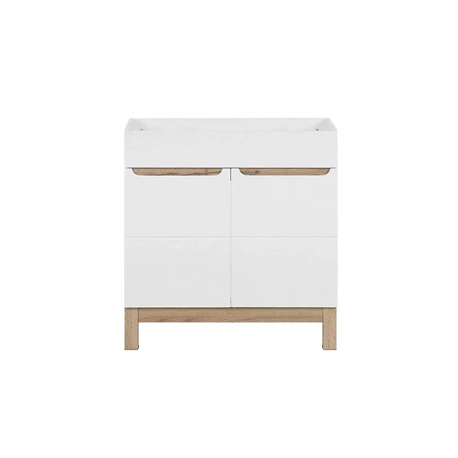 Meublorama Meuble sous vasque ERMANO Chene clair et blanc brillant 80x84 cm 1 porte À poser
