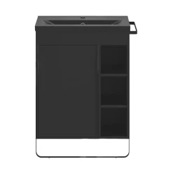 GoodHome Meuble sous vasque faible profondeur à poser avec porte-serviettes noir l.65 x H.82 x P.36 cm, Maza* Meuble Buanderie|Meuble De Salle De Bains Faible Profondeur