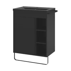 GoodHome Meuble sous vasque faible profondeur à poser avec porte-serviettes noir l.65 x H.82 x P.36 cm, Maza* Meuble Buanderie|Meuble De Salle De Bains Faible Profondeur