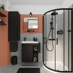 GoodHome Meuble sous vasque faible profondeur à poser avec porte-serviettes noir l.65 x H.82 x P.36 cm, Maza* Meuble Buanderie|Meuble De Salle De Bains Faible Profondeur