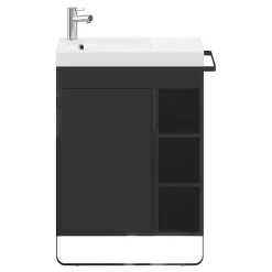 GoodHome Meuble sous vasque faible profondeur à poser avec porte-serviettes noir l.65 x H.82 x P.36 cm, Maza* Meuble Buanderie|Meuble De Salle De Bains Faible Profondeur