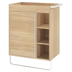 GoodHome Meuble sous vasque faible profondeur à poser avec porte-serviettes effet bois l.65 x H.82 x P.36 cm, Maza
