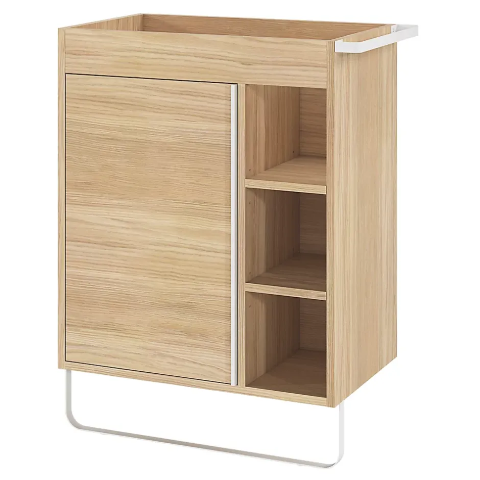 GoodHome Meuble sous vasque faible profondeur à poser avec porte-serviettes effet bois l.65 x H.82 x P.36 cm, Maza