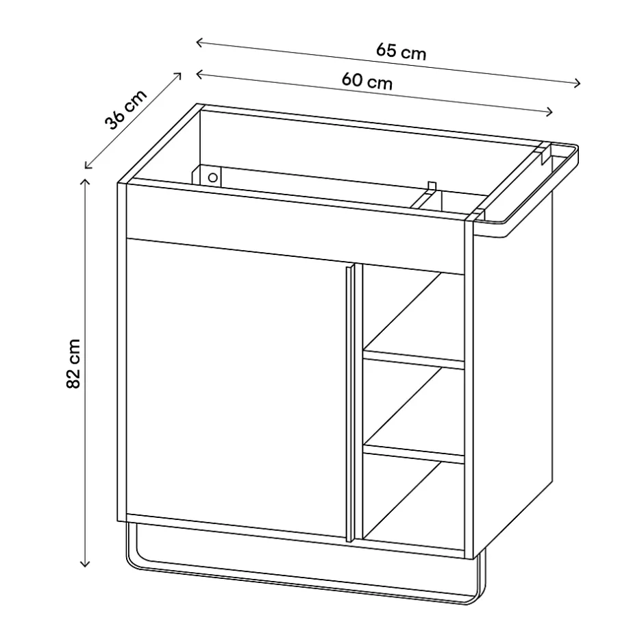 GoodHome Meuble sous vasque faible profondeur à poser avec porte-serviettes effet bois l.65 x H.82 x P.36 cm, Maza