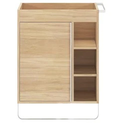GoodHome Meuble sous vasque faible profondeur à poser avec porte-serviettes effet bois l.65 x H.82 x P.36 cm, Maza