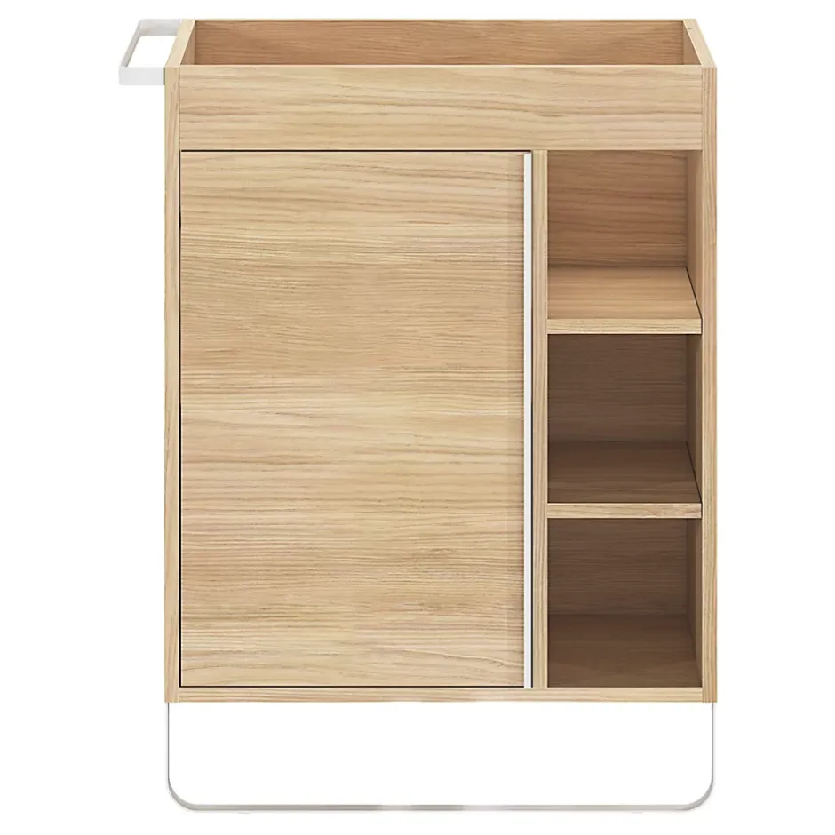 GoodHome Meuble sous vasque faible profondeur à poser avec porte-serviettes effet bois l.65 x H.82 x P.36 cm, Maza