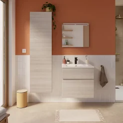 Cooke & Lewis Meuble sous vasque faible profondeur effet chêne l.60 cm 2 tiroirs, Calao* Meuble Buanderie|Meuble De Salle De Bains Faible Profondeur