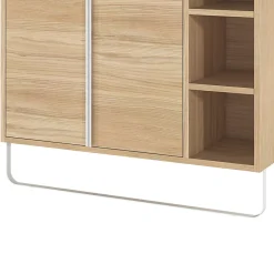 GoodHome Meuble sous vasque faible profondeur à poser avec porte-serviettes effet bois l.85 x H.82 x P.36 cm, Maza* Meuble Buanderie|Meuble De Salle De Bains Faible Profondeur