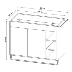 GoodHome Meuble sous vasque faible profondeur à poser avec porte-serviettes effet bois l.85 x H.82 x P.36 cm, Maza* Meuble Buanderie|Meuble De Salle De Bains Faible Profondeur