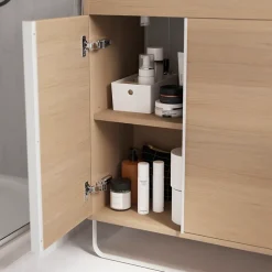 GoodHome Meuble sous vasque faible profondeur à poser avec porte-serviettes effet bois l.85 x H.82 x P.36 cm, Maza* Meuble Buanderie|Meuble De Salle De Bains Faible Profondeur