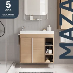 GoodHome Meuble sous vasque faible profondeur à poser avec porte-serviettes effet bois l.85 x H.82 x P.36 cm, Maza* Meuble Buanderie|Meuble De Salle De Bains Faible Profondeur