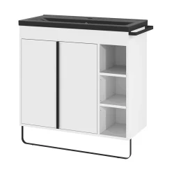 GoodHome Meuble sous vasque faible profondeur à poser avec porte-serviettes blanc l.85 x H.82 x P.36 cm, Maza