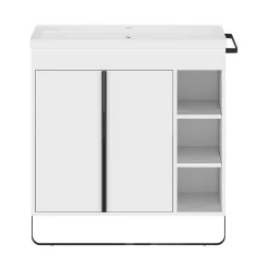 GoodHome Meuble sous vasque faible profondeur à poser avec porte-serviettes blanc l.85 x H.82 x P.36 cm, Maza
