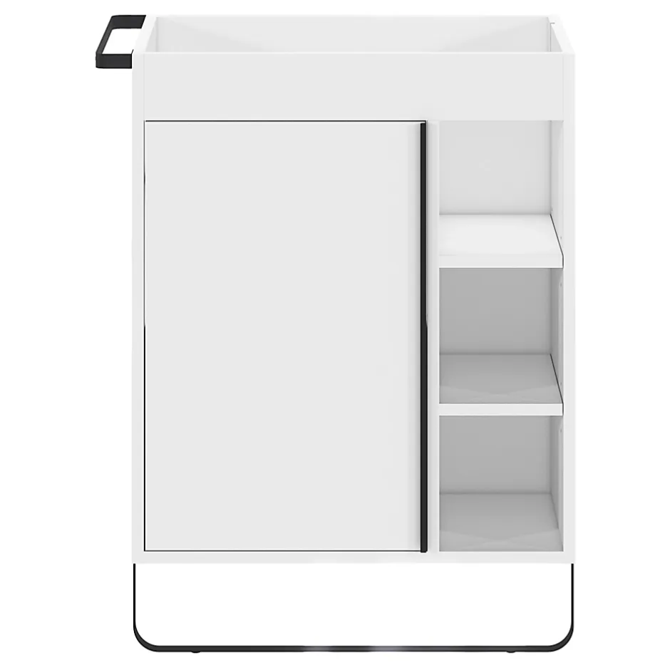GoodHome Meuble sous vasque faible profondeur à poser avec porte-serviettes blanc l.65 x H.82 x P.36 cm, Maza