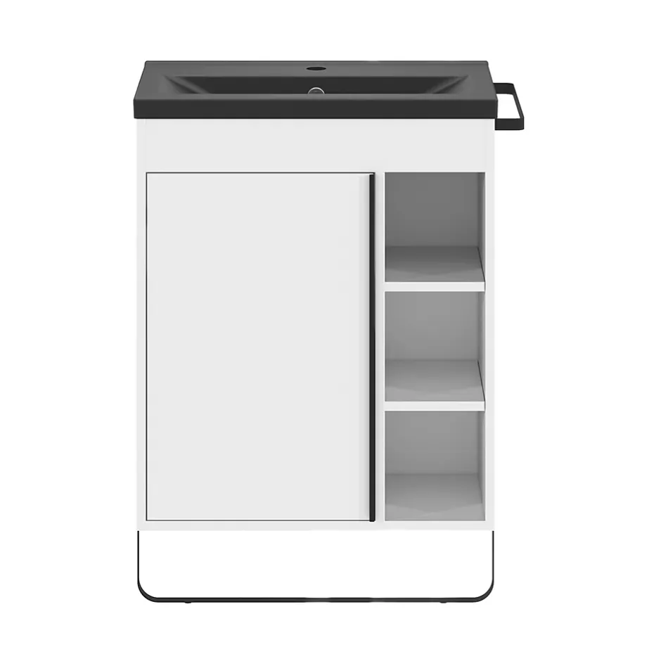GoodHome Meuble sous vasque faible profondeur à poser avec porte-serviettes blanc l.65 x H.82 x P.36 cm, Maza