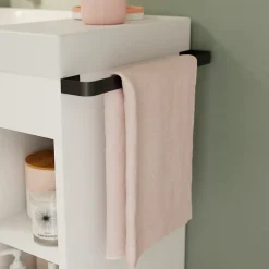 GoodHome Meuble sous vasque faible profondeur à poser avec porte-serviettes blanc l.65 x H.82 x P.36 cm, Maza