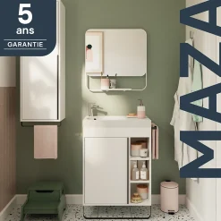 GoodHome Meuble sous vasque faible profondeur à poser avec porte-serviettes blanc l.65 x H.82 x P.36 cm, Maza