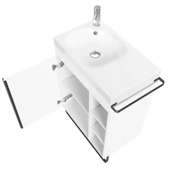 GoodHome Meuble sous vasque faible profondeur à poser avec porte-serviettes blanc l.65 x H.82 x P.36 cm, Maza