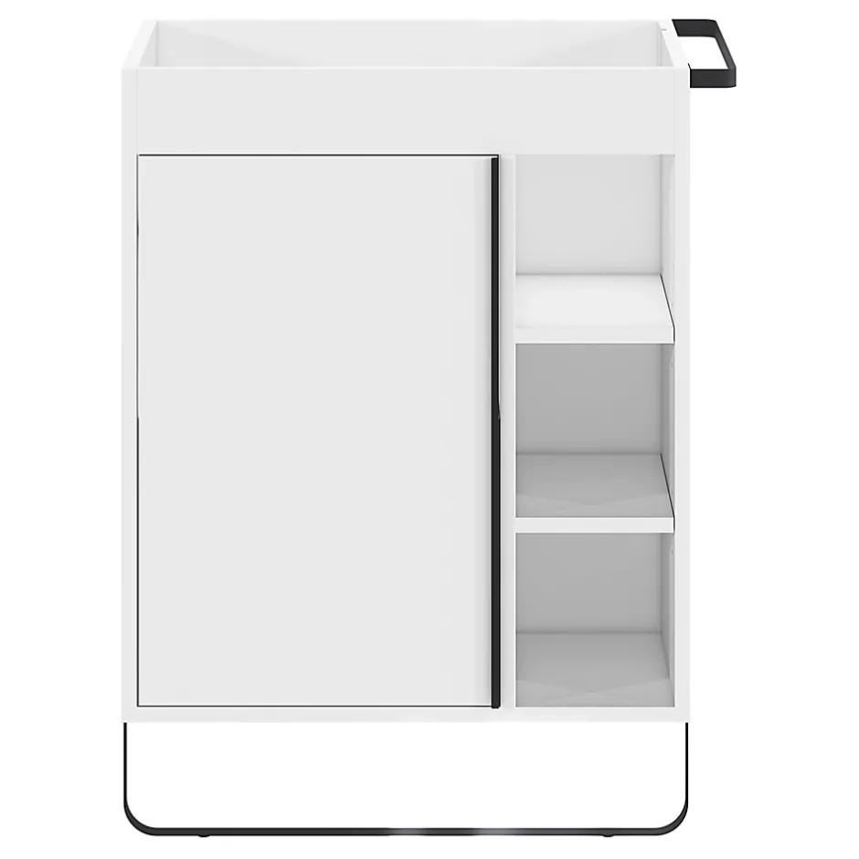 GoodHome Meuble sous vasque faible profondeur à poser avec porte-serviettes blanc l.65 x H.82 x P.36 cm, Maza