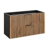 Meublorama Meuble sous vasque KINOKO 2 tiroirs Finition lattes bois naturel et noir L100 x P46 x H57 cm Meuble suspendu