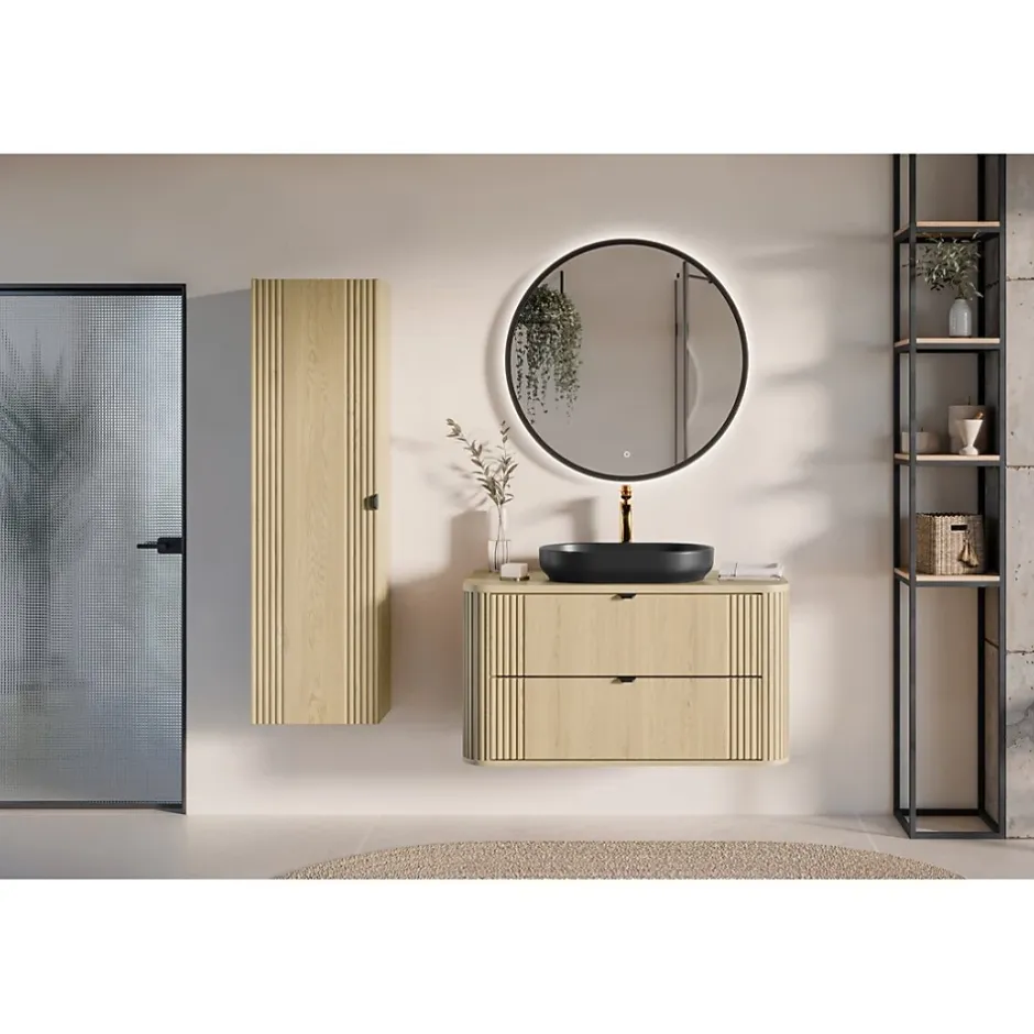 Meublorama Meuble sous vasque KORI 100 cm chene clair 2 tiroirs suspendus