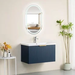 Bain-Bain Meuble sous vasque prémonté 1 tiroir bleu 80 cm STRIA -* Meuble Sous-Vasque