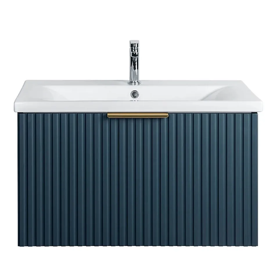 Bain-Bain Meuble sous vasque prémonté 1 tiroir bleu 80 cm STRIA -* Meuble Sous-Vasque