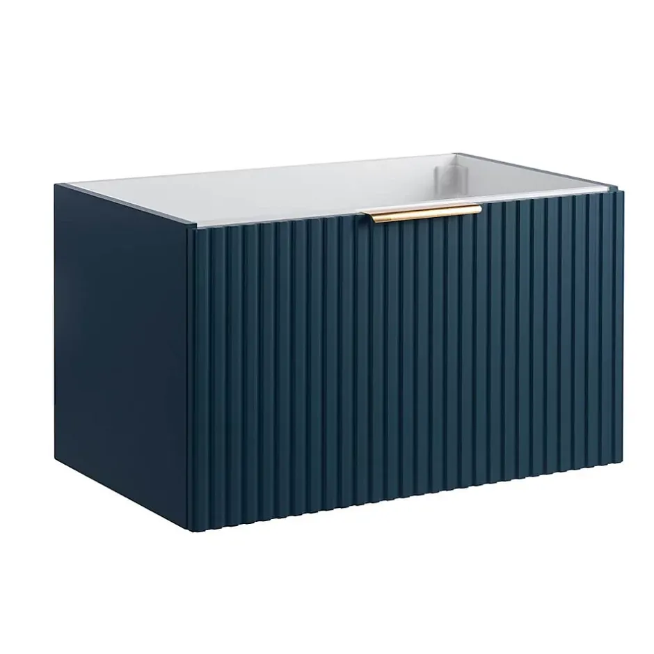 Bain-Bain Meuble sous vasque prémonté 1 tiroir bleu 80 cm STRIA -* Meuble Sous-Vasque