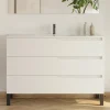 Cosyneo Meuble sous vasque seul, 3 tiroirs, 120cm, simple vasque - blanc mat - MATA* Meuble Sous Lavabo