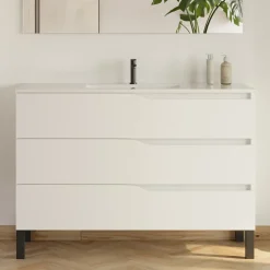 Cosyneo Meuble sous vasque seul, 3 tiroirs, 120cm, simple vasque - blanc mat - MATA* Meuble Sous Lavabo