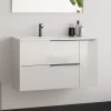 Cosyneo Meuble sous vasque seul, 2 tiroirs et 1 porte, 80cm, vasque déportée à gauche, blanc laqué - KING