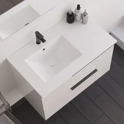 Cosyneo Meuble sous vasque seul, 2 tiroirs et 1 porte, 80cm, vasque déportée à gauche, blanc laqué - KING
