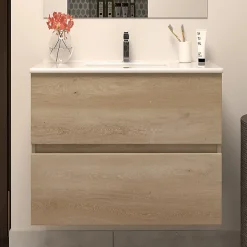 Cosyneo Meuble sous vasque seul, 2 tiroirs, 60cm, simple vasque - nebraska (chêne clair) - IDA* Meuble Sous Lavabo