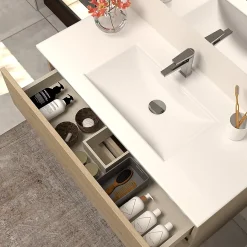 Cosyneo Meuble sous vasque seul, 2 tiroirs, 60cm, simple vasque - nebraska (chêne clair) - IDA* Meuble Sous Lavabo