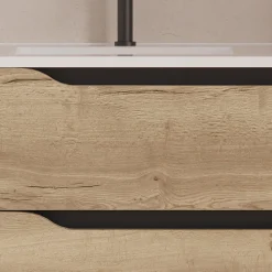 Cosyneo Meuble sous vasque seul, 2 tiroirs et 1 porte, 80cm, vasque déportée gauche - madera miel (bois clair) - ZARZA
