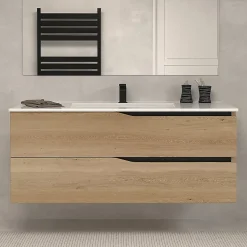 Cosyneo Meuble sous vasque seul, 2 tiroirs, 120cm, simple vasque - madera miel (chêne clair) - LUNA