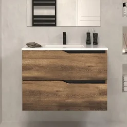 Cosyneo Meuble sous vasque seul, 2 tiroirs, 60cm, simple vasque - tabaco (chêne foncé) - LUNA