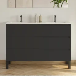 Cosyneo Meuble sous vasque seul, 3 tiroirs, 120cm, double vasque - noir - MATA* Meuble Sous Lavabo