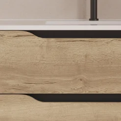 Cosyneo Meuble sous vasque seul, 2 tiroirs et 1 porte, 80cm, vasque centrée - madera miel (bois clair) - ZARZA