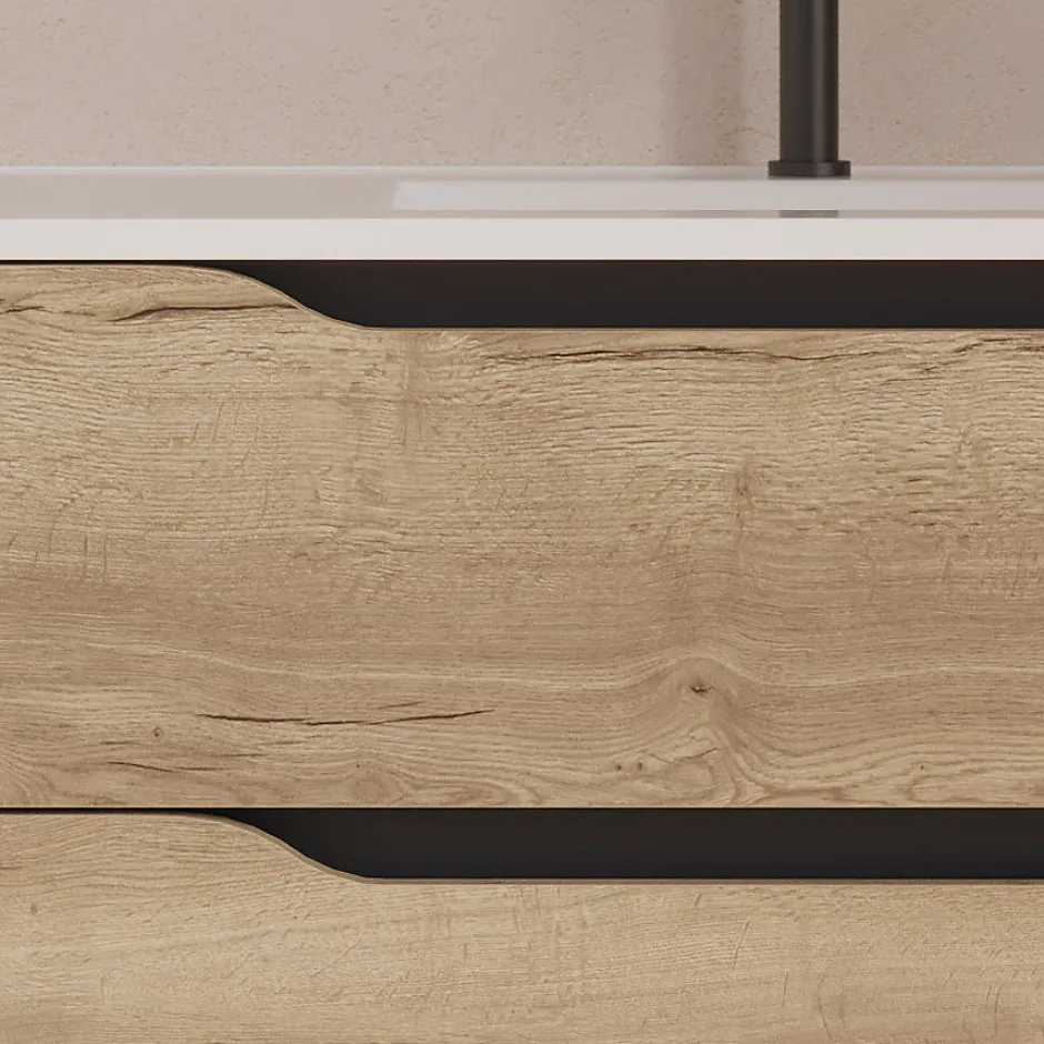 Cosyneo Meuble sous vasque seul, 2 tiroirs et 1 porte, 80cm, vasque centrée - madera miel (bois clair) - ZARZA