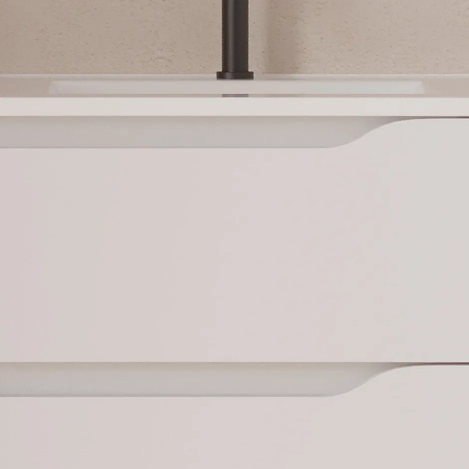 Cosyneo Meuble sous vasque seul, 2 tiroirs et 1 porte, 80cm, vasque déportée droite - blanc mat - ZARZA* Meuble Sous Lavabo