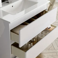 Cosyneo Meuble sous vasque seul, 3 tiroirs, 60cm, simple vasque - blanc laqué - PALMA